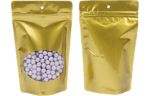 5 1/8 x 3 1/8 x 8 1/8 Stand Up Zipper Pouch w/Oval Window & Hang Hole (Pack of 100) Gold