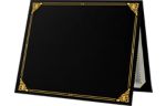 9 1/2 x 12 Certificate Holder Black Linen - Gold Foil Floral Border
