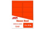 2 x 4 Rectangle Label (Pack of 120) Neon Red